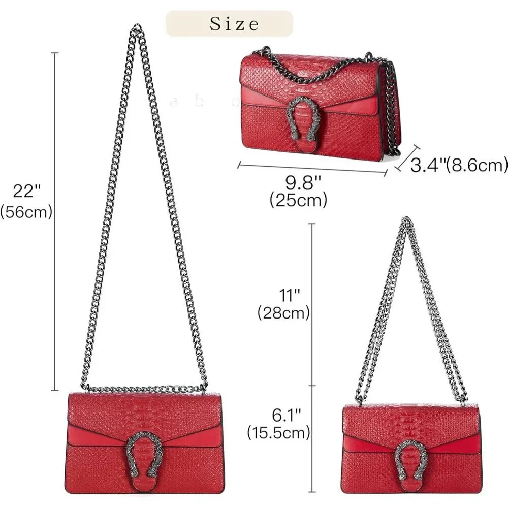 ⚡ Women's Leather Vintage Snake Print Crossbody Red Square Satchel Handbag